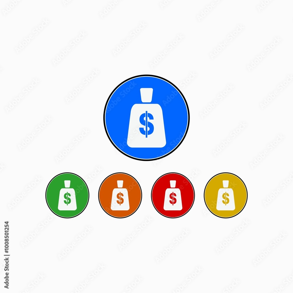 Money Bag, Money Bag Icon set color isolated on white background. Money Bag, Money Bag Icon set color isolated on white background.