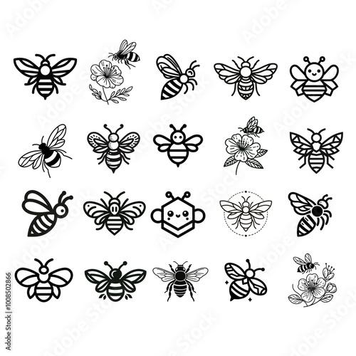 Set of Bee Outline Graphics | Bumble / Honey Bee Designs 