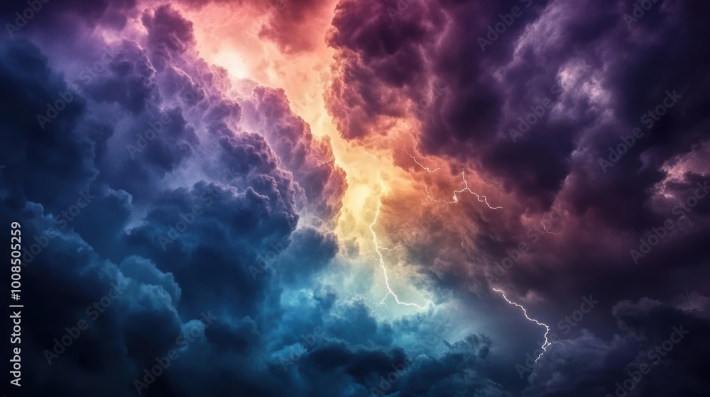 Intense Lightning Strikes Through Dramatic Storm Clouds Intense Lightning Strikes Through Dramatic Storm Clouds