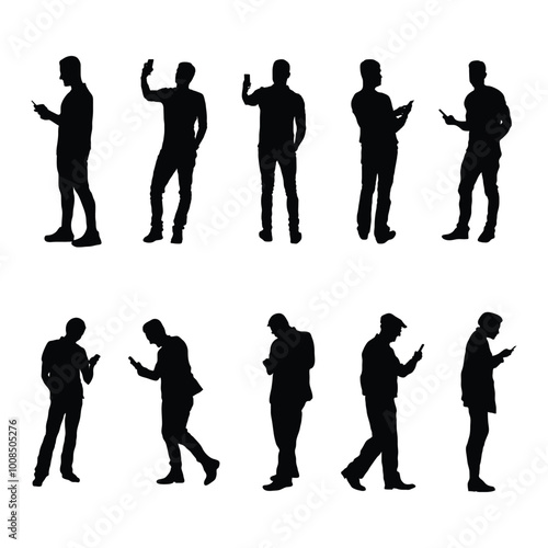 Boy using phone stock vector