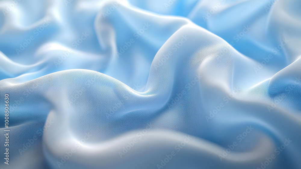 Obraz premium 3d render, abstract background with folded textile ruffle, blue cloth macro, wavy fashion wallpaper