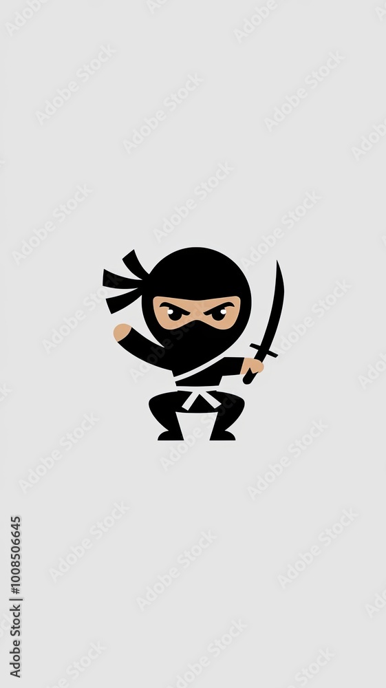 A minimalist, cartoon-style logo of a stylized ninja. The ninja is in a combat pose A minimalist, cartoon-style logo of a stylized ninja. The ninja is in a combat pose