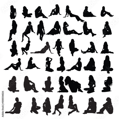 Women sitting silhouette stock vector