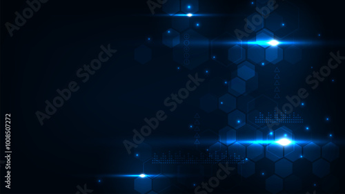 Technology abstract blue light with hexagones geometric bacground.