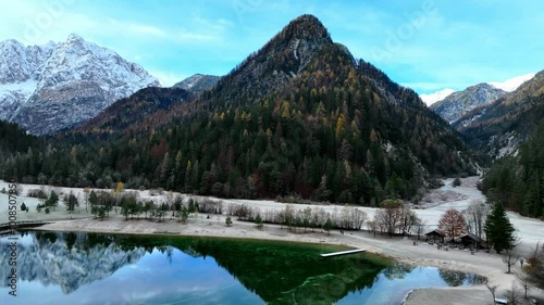Jasna lake with beautiful reflections of the mountains. Triglav National Park, Slovenia