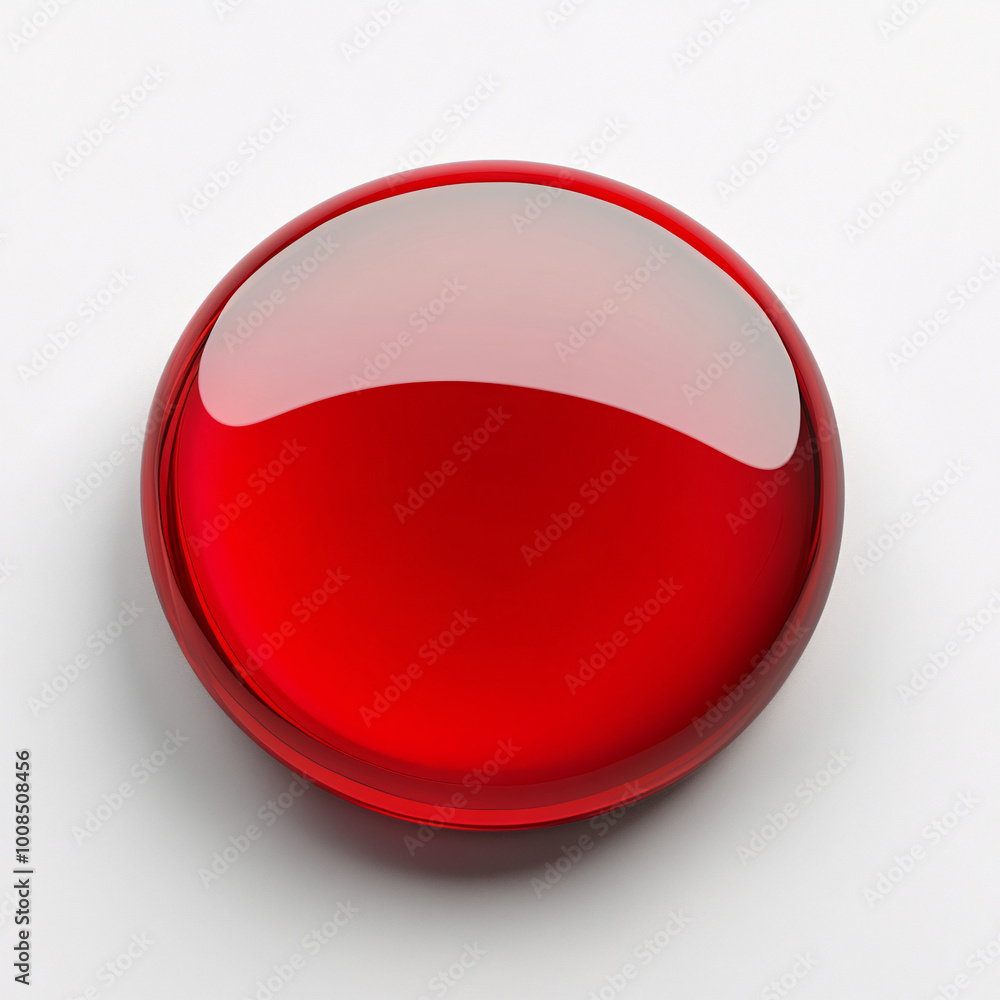 Shiny red round button with reflective surface in a minimalist and modern abstract design on a white background Shiny red round button with reflective surface in a minimalist and modern abstract design on a white background