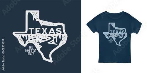 Texas. Hand drawn USA state name t-shirt design on dark blue background. Modern typography for apparel prints, posters, stickers, cards, souvenirs. Vector vintage illustration.