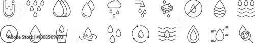Water Related Line Icons for Web Sites, Books, Cards, Apps. Editable Stroke. Suitable for Web Sites, Books, Cards, Apps
