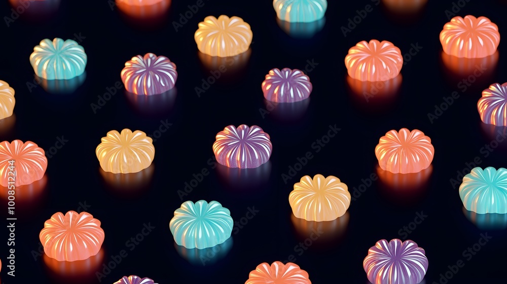 Colorful gelatin candies arranged in a vibrant pattern on a dark surface. Colorful gelatin candies arranged in a vibrant pattern on a dark surface.