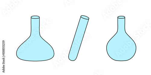 Set of chemical flasks, back to school concept, doodle style vector