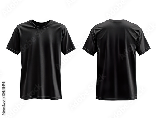 black t-shirt mockup front and back view isolated on transparent background