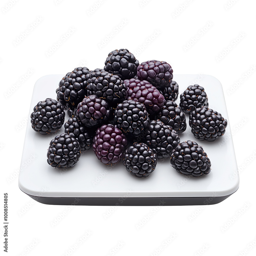 Blackberries on digital weight scale isolated on transparent background Blackberries on digital weight scale isolated on transparent background