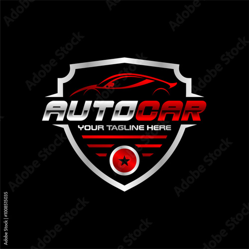 Automotive Car Logo with Shield Border. Auto Mobile Logo Template. Editable Vector
