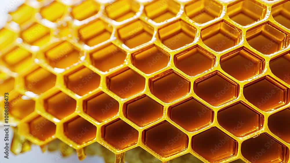 Close-Up of Honeycomb Filled with Golden Honey Showcasing Natural Beauty and Symmetry Close-Up of Honeycomb Filled with Golden Honey Showcasing Natural Beauty and Symmetry