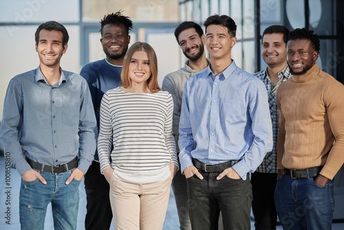 Successful business team smiling while standing in the office