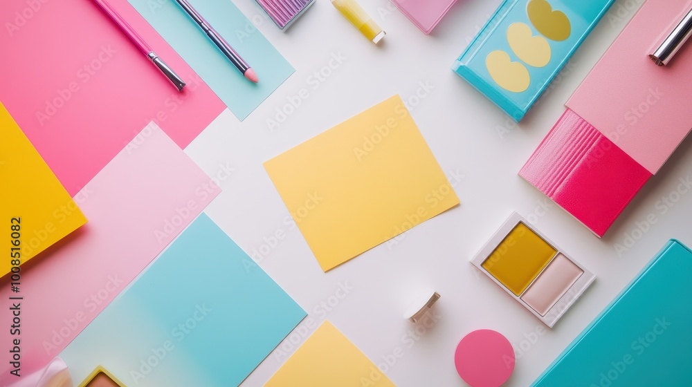 Vibrant Stationery Composition with Colorful Paper Sheets Vibrant Stationery Composition with Colorful Paper Sheets