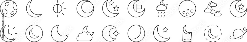 The Moon and Crescent Related Line Icons for Web Sites, Books, Cards, Apps. Editable Stroke. Suitable for Web Sites, Books, Cards, Apps The Moon and Crescent Related Line Icons for Web Sites, Books, Cards, Apps. Editable Stroke. Suitable for Web Sites, Books, Cards, Apps