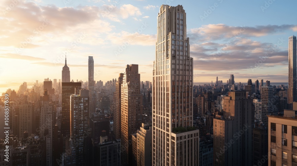 Fototapeta premium A stunning architectural masterpiece, showcasing a blend of modern and classical elements in a cityscape