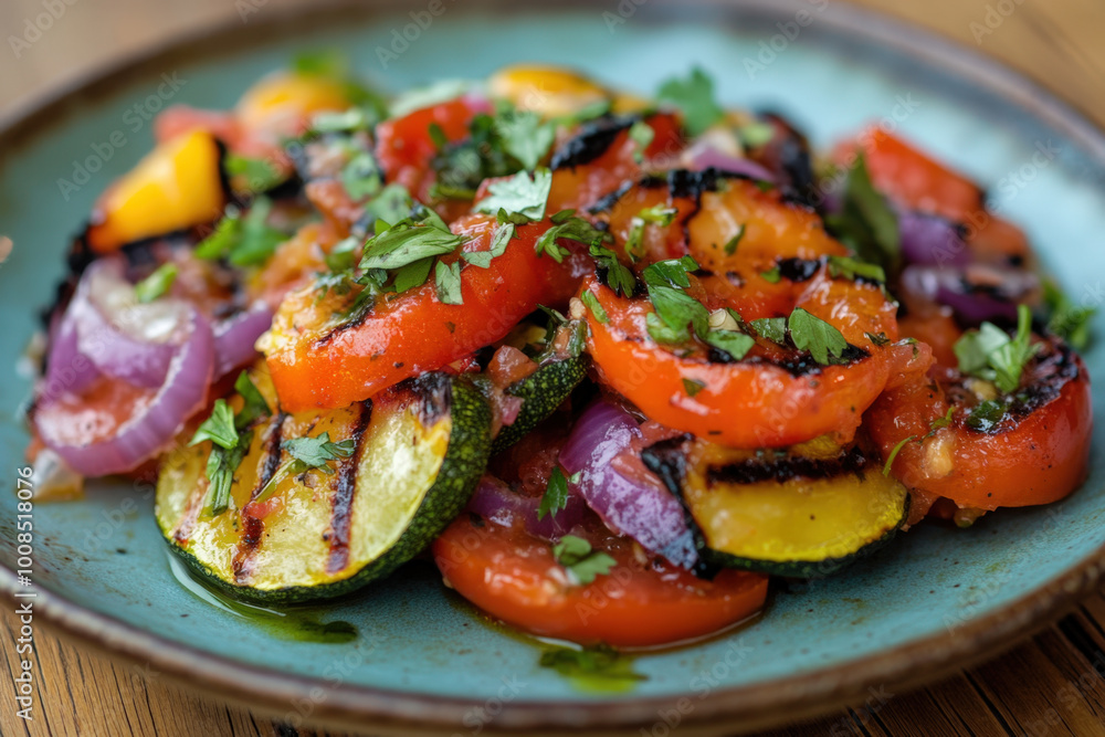Enjoy a healthy and flavorful meal with grilled vegetables seasoned with fresh herbs Enjoy a healthy and flavorful meal with grilled vegetables seasoned with fresh herbs