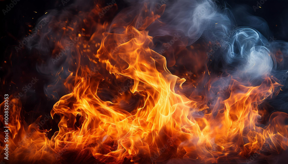 Close-Up Illustration of Dramatic Fire and Smoke Close-Up Illustration of Dramatic Fire and Smoke