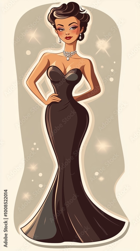 Confident Luxury Retro Woman Sticker Design in 1950s Glam Aesthetic Pop art Confident Luxury Retro Woman Sticker Design in 1950s Glam Aesthetic Pop art