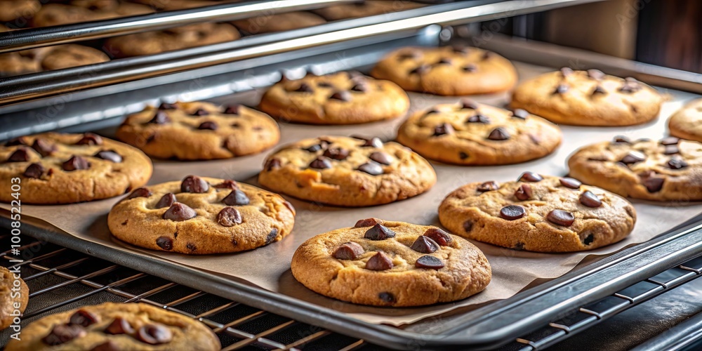 Golden Brown Chocolate Chip Cookies Fresh From the Oven, Ready to Be Enjoyed Golden Brown Chocolate Chip Cookies Fresh From the Oven, Ready to Be Enjoyed