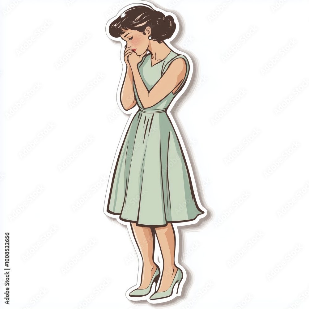 Shy Retro Woman in 1950s Aesthetic Sticker Design pop art Shy Retro Woman in 1950s Aesthetic Sticker Design pop art
