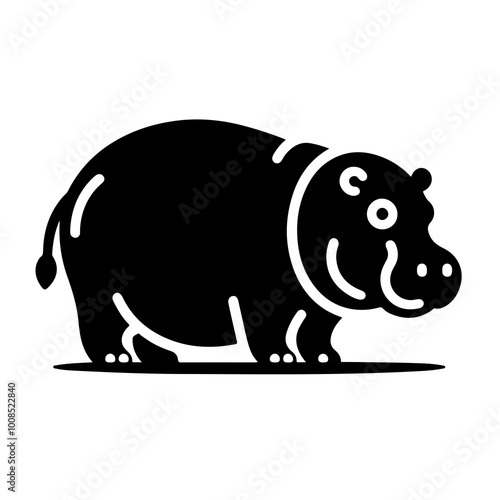 hippo as a simple logo icon black and whit, isolated on transparent background, png photo