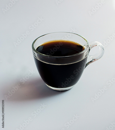 black drip coffee in glass cup  white background.