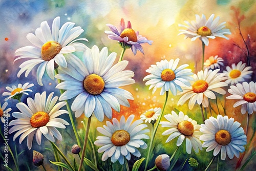 Elegant Watercolor Painting of Daisies Capturing the Beauty and Delicacy of Nature's Flowers