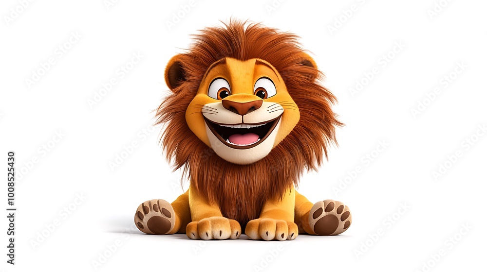 Cute Playful Lion Illustration on White Background