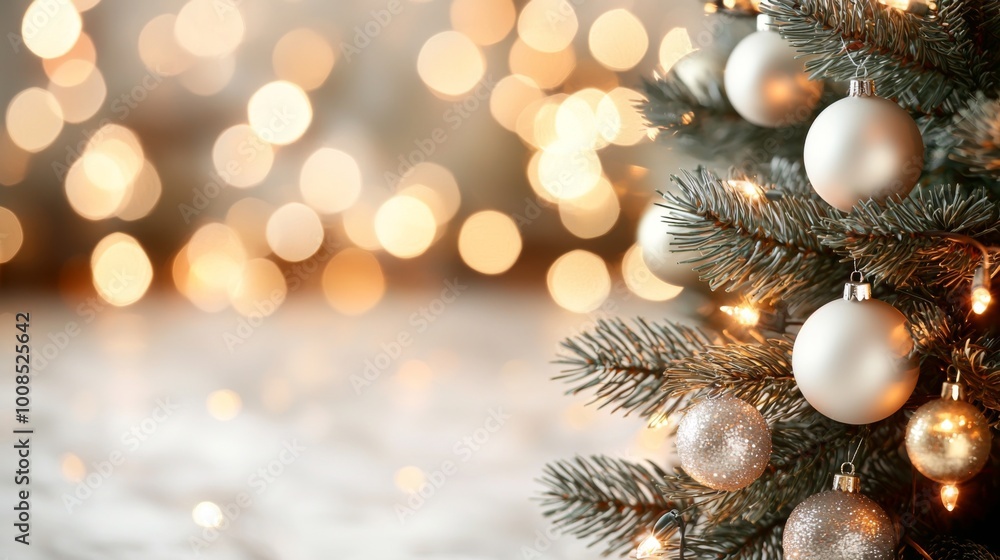 Scandinavian-inspired New Year tree adorned with festive decorations, cozy fireplace ambiance, minimalist interior design, serene and spacious atmosphere Scandinavian-inspired New Year tree adorned with festive decorations, cozy fireplace ambiance, minimalist interior design, serene and spacious atmosphere