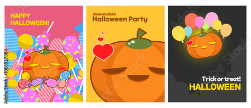A collection of cute-faced Halloween pumpkin illustrations. A collection of Halloween banner templates such as banners, cards, flyers, social media wallpaper, postcards, and more. Vector illustration.