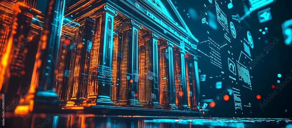 Obraz premium Future of digital banking portrayed as a revolutionary movement in financial technology.