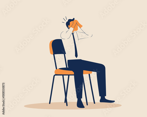 Frustrated Businessman Overwhelmed with Regret and Anxiety from Business Mistake Sitting Alone in Minimalist Flat SVG Vector