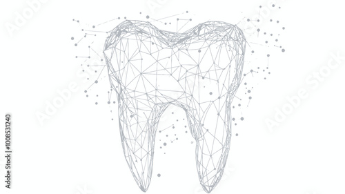 Abstract Low Poly Tooth Wireframe with Starry Background in Minimalist Vector Design for Health and Dental Care Concept