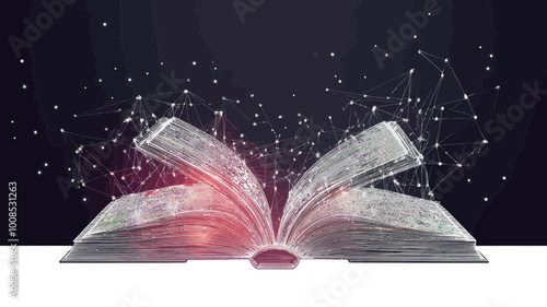 Abstract Open Book with Polygonal Geometry and Light Connection Structure - Low Poly Business Concept Vector