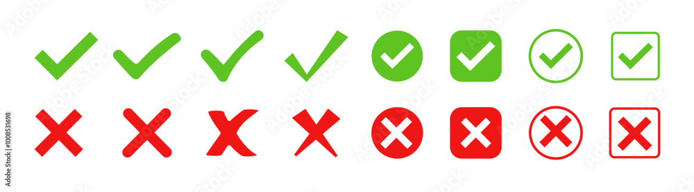 Check mark and cross icons. Vector of a red cross with a green check mark. Checkmark Illustration Check mark and cross icons. Vector of a red cross with a green check mark. Checkmark Illustration