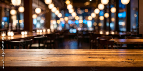 background of wooden table in front of blurred restaurant