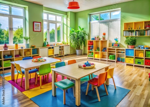 Engaging Classroom Environment with Colorful Learning Materials for Young Students and Children