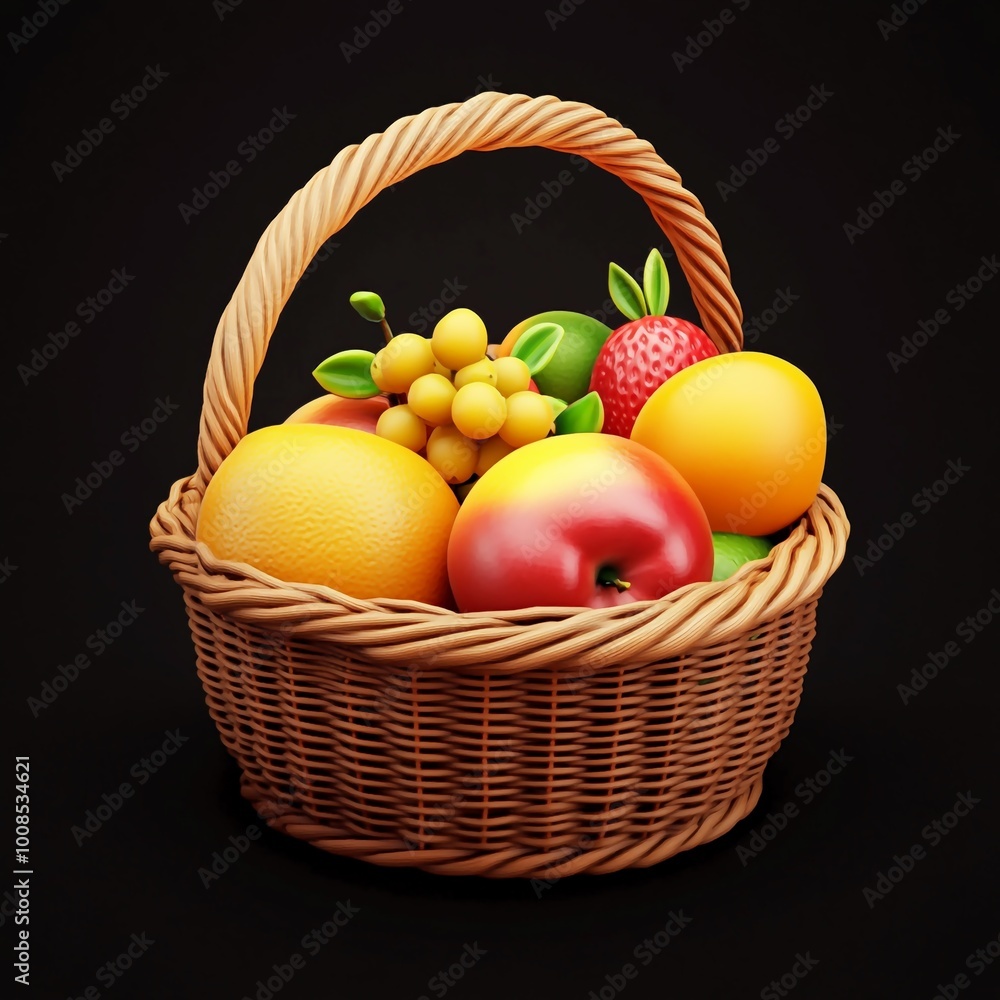 3D Fruit Basket Icon: Assorted Fresh Fruits Display Illustration Logo 3D Fruit Basket Icon: Assorted Fresh Fruits Display Illustration Logo