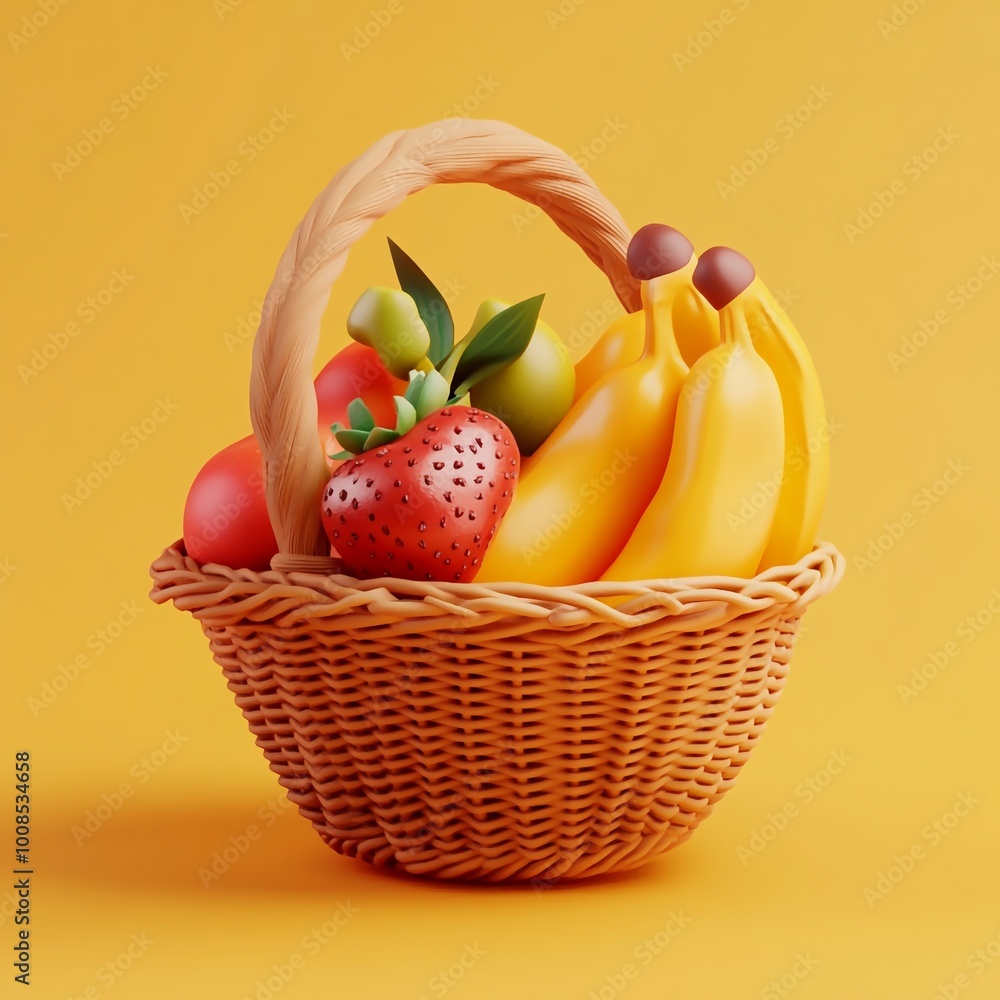 3D Fruit Basket Icon: Assorted Fresh Fruits Display Illustration Logo 3D Fruit Basket Icon: Assorted Fresh Fruits Display Illustration Logo