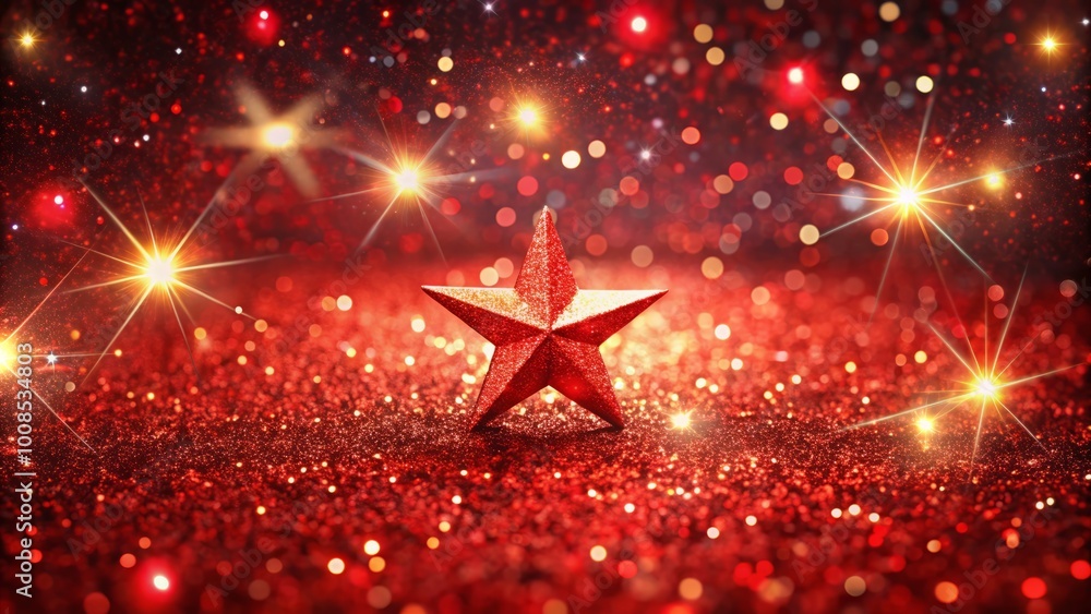 Shimmering red glitter illuminates the background, adorned with brilliant star lights, capturing the joyous spirit of Shimmering red glitter illuminates the background, adorned with brilliant star lights, capturing the joyous spirit of