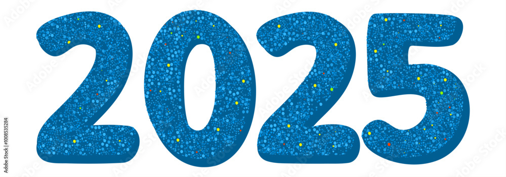 2025. Happy New Year! Bright glossy spotted blue lettering. Vector illustration 2025. Happy New Year! Bright glossy spotted blue lettering. Vector illustration