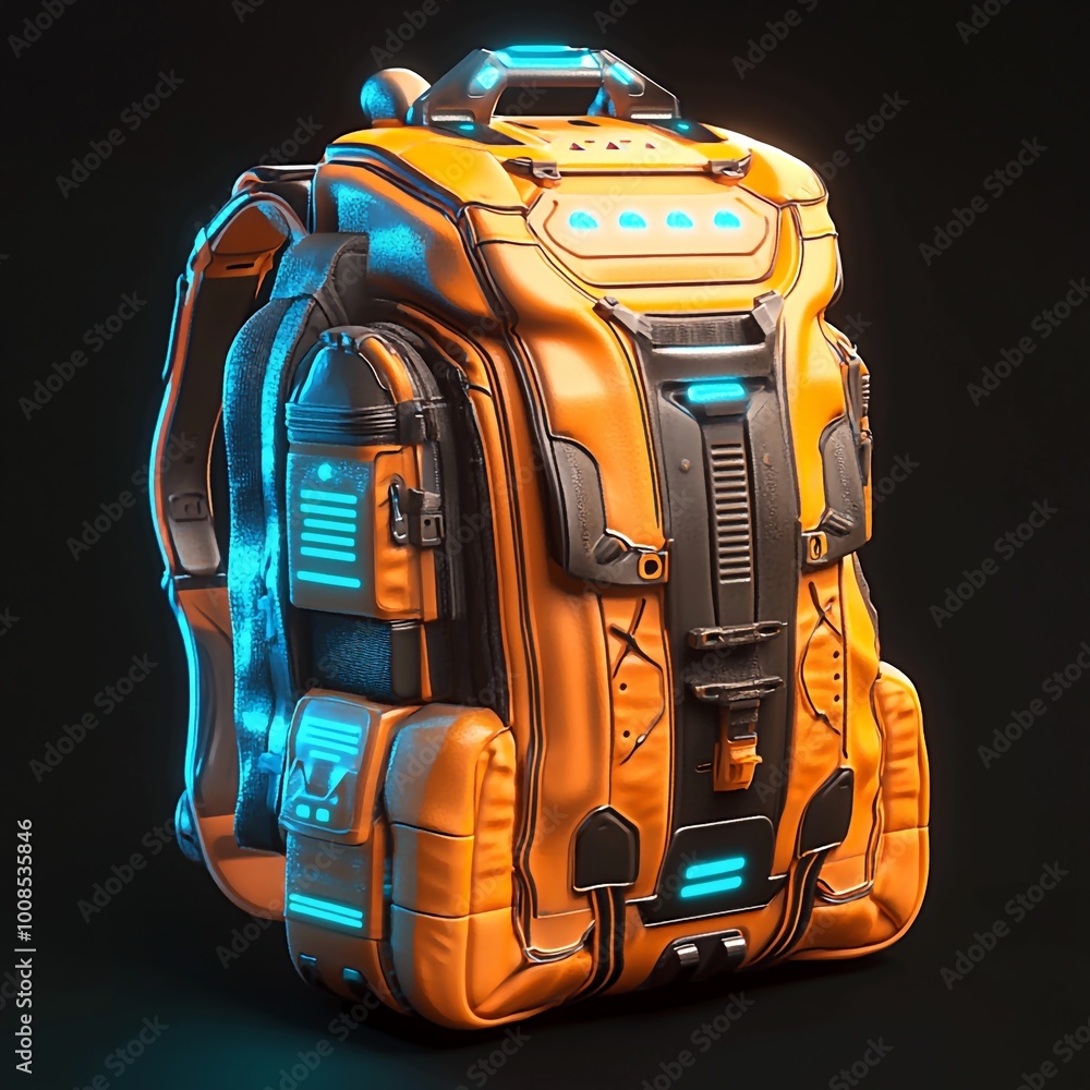 Fototapeta premium 3D Futuristic Backpack Icon: High Tech Travel Gear Illustration Logo