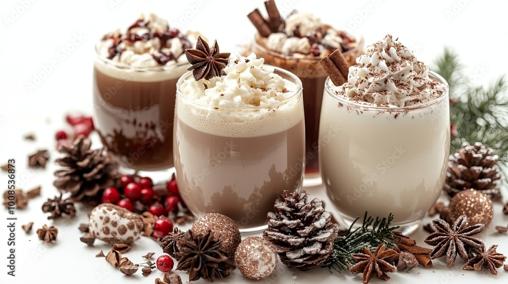 Traditional Holiday Drinks on White Background Traditional Holiday Drinks on White Background
