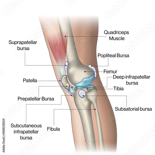 Types of Bursa in Leg, Labelled Vector Illustration, Human Anatomy