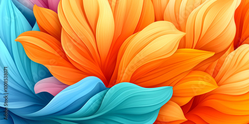 Wallpaper Mural A colorful flower with blue, orange, and yellow petals. The flower is surrounded by a blue background Torontodigital.ca
