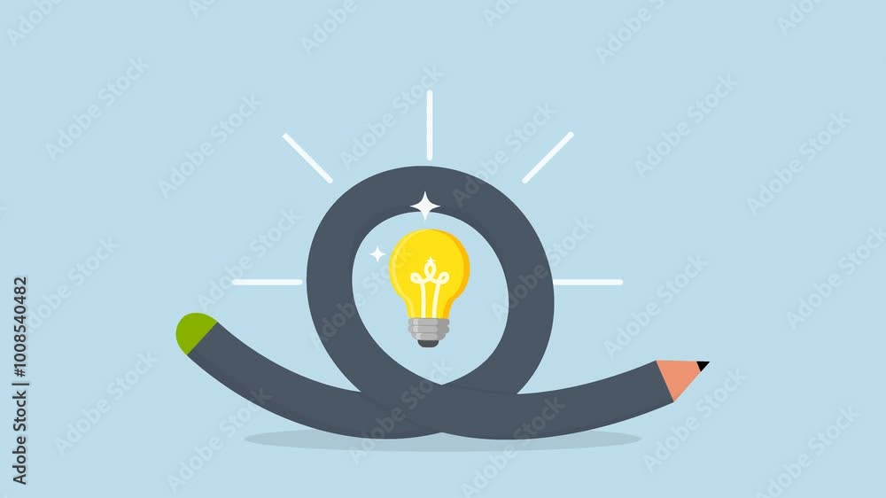 Creative idea, 4k animation of twisting pencil with illuminating lightbulb concept. Creative idea, 4k animation of twisting pencil with illuminating lightbulb concept.