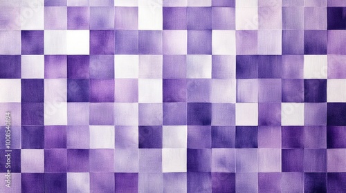 Small, geometric squares in alternating shades of purple and white, forming a larger pattern reminiscent of a pixelated mosaic.